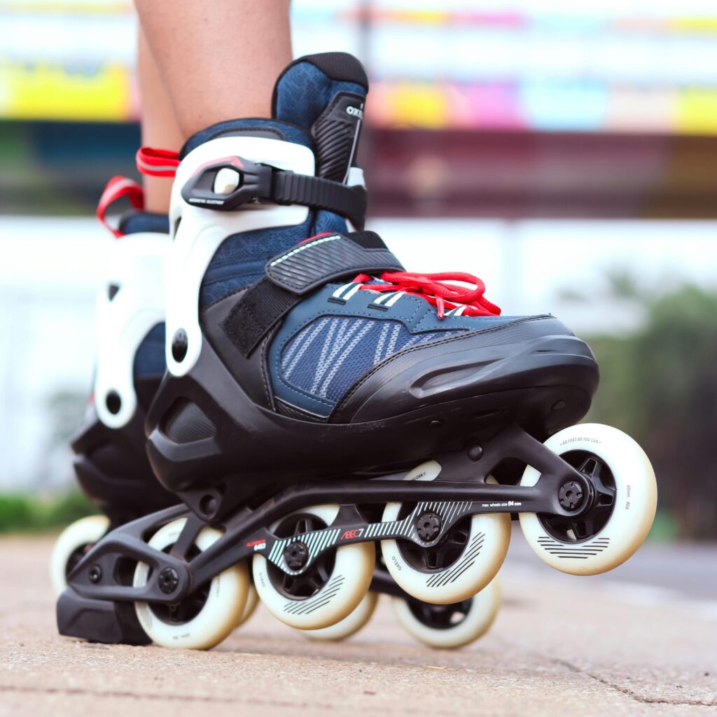 Child rollerblading outdoors in Mumbai, MH, India showcasing skating skills.
